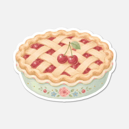hand drawn cherry pie dessert sticker on white background