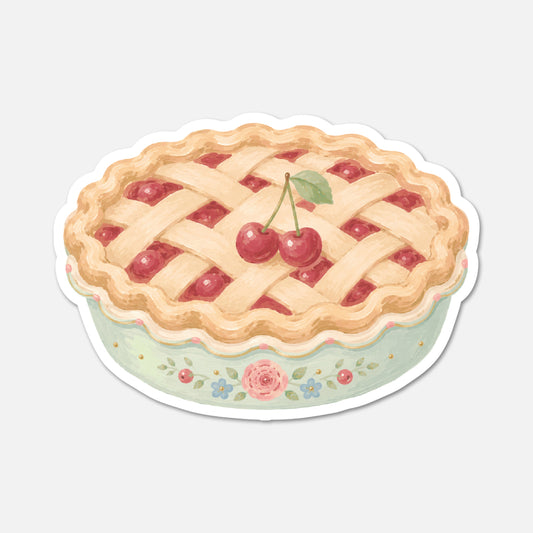 hand drawn cherry pie dessert sticker on white background