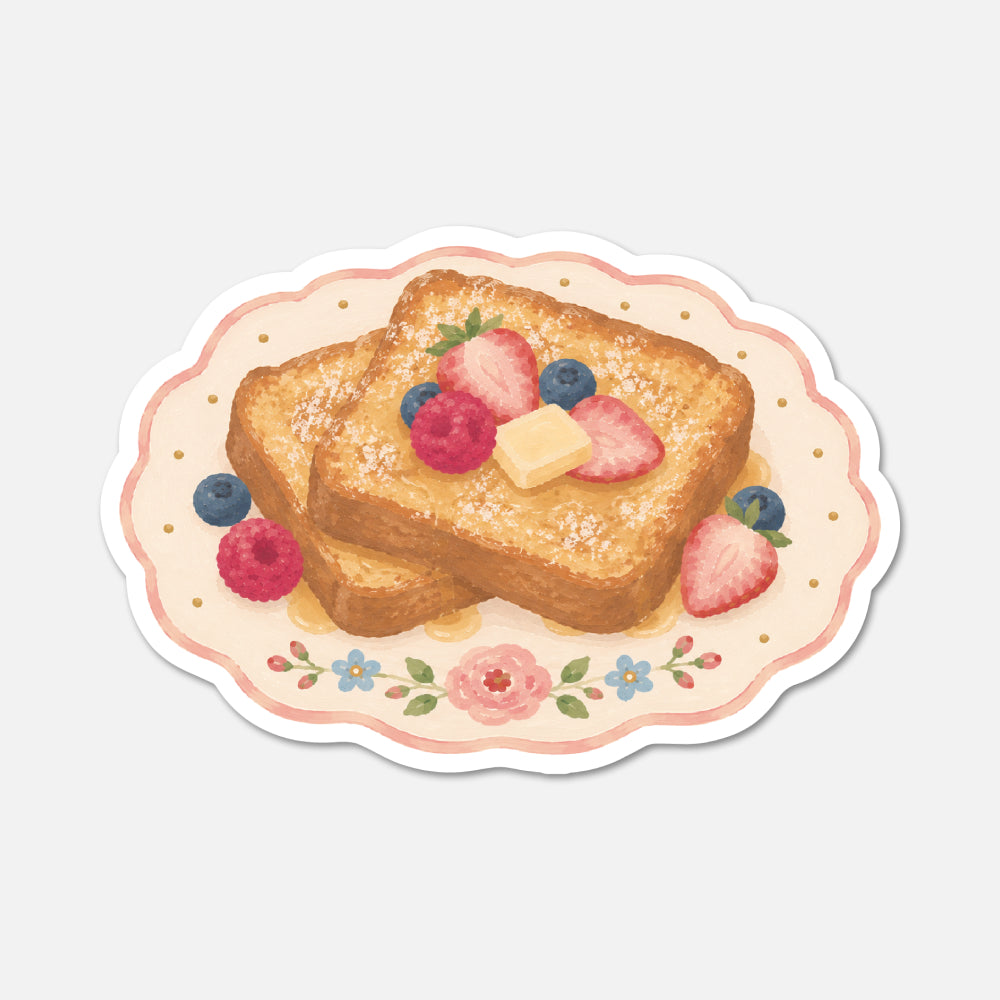 Illustration of French toast with berries on a decorative plate