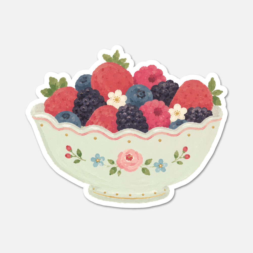 hand drawn bowl of berries food sticker on white background