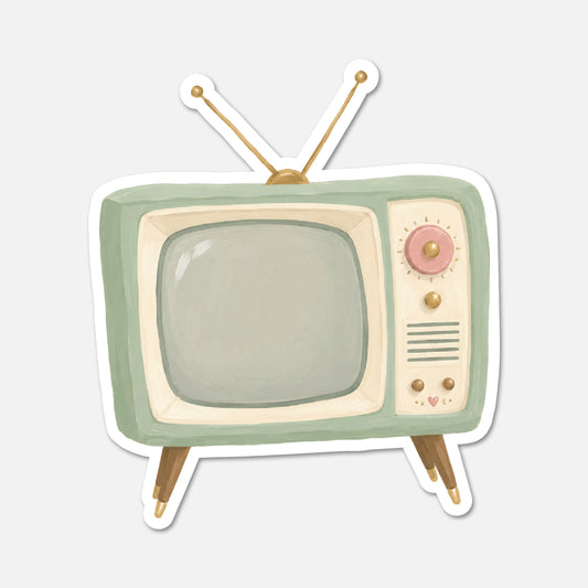 hand drawn retro television set sticker on white background
