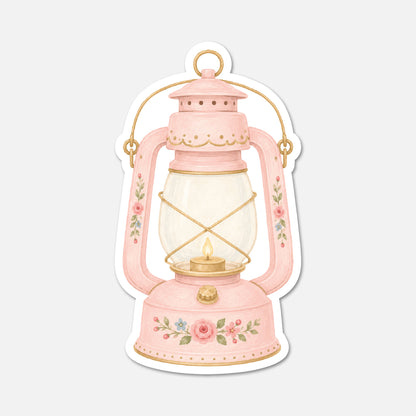 hand drawn floral lantern sticker on white background