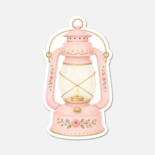 hand drawn floral lantern sticker on white background