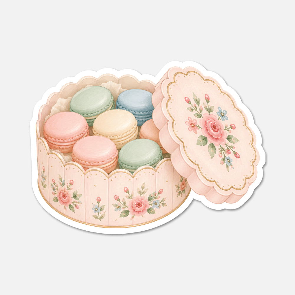 hand drawn box of macarons dessert sticker on white background