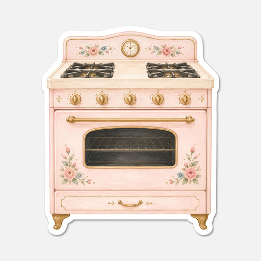 hand drawn retro kitchen stove sticker on white background