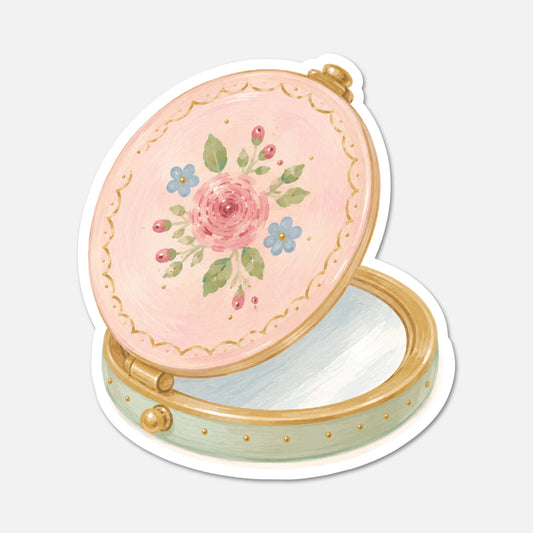 hand drawn vintage compact mirror sticker on white background