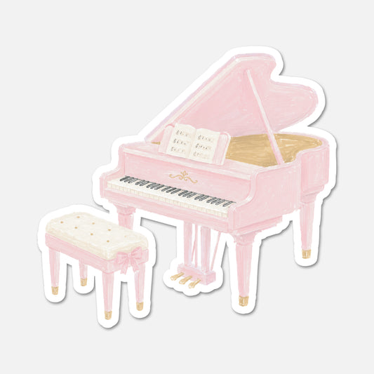 hand drawn waterproof vinyl baby grand piano cottagecore sticker on white background