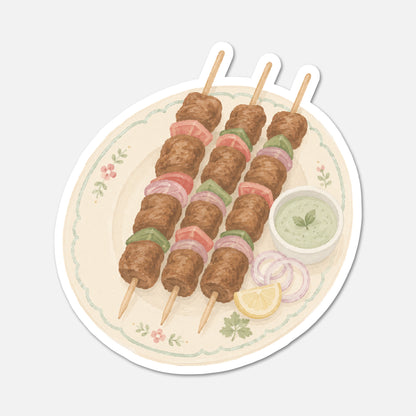plate of kababs food sticker on white background
