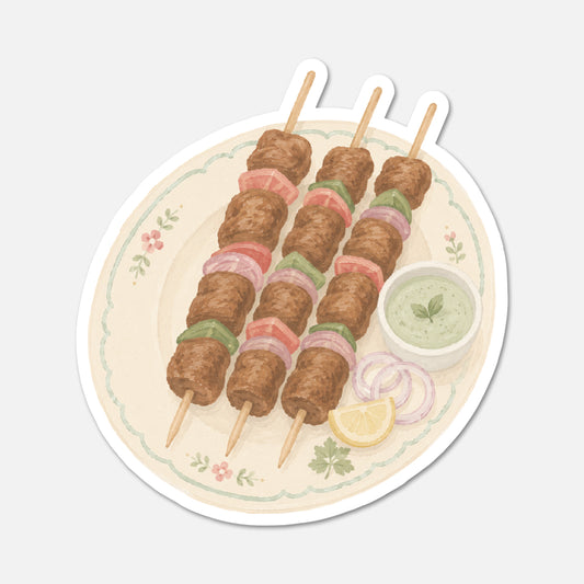 plate of kababs food sticker on white background