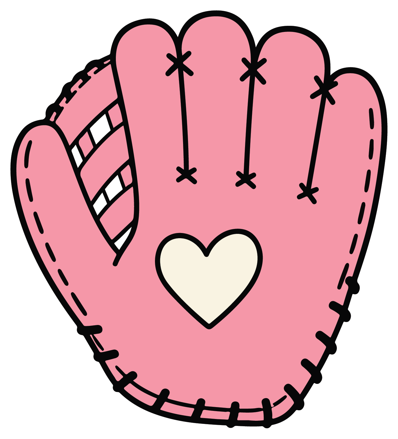 hand drawn pink softball glove sticker on white background