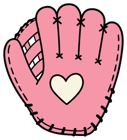hand drawn pink softball glove sticker on white background