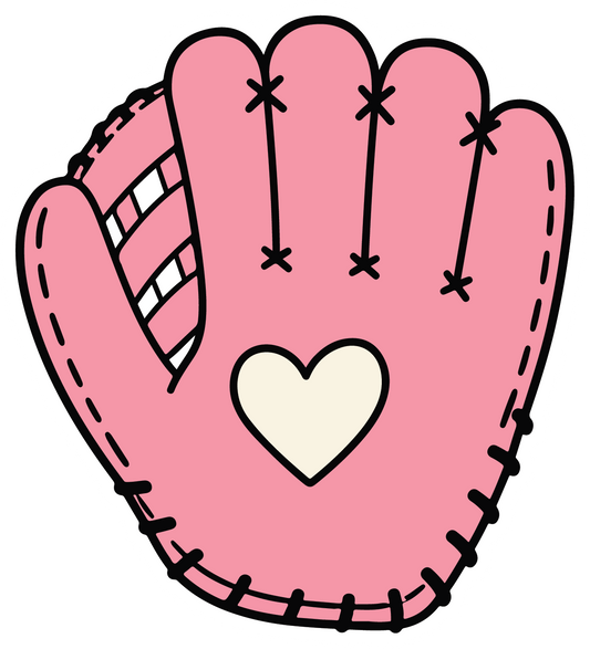 hand drawn pink softball glove sticker on white background