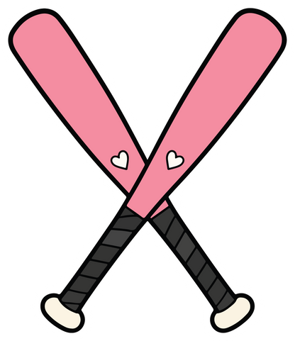 hand drawn crossed pink softball bats sticker on white background