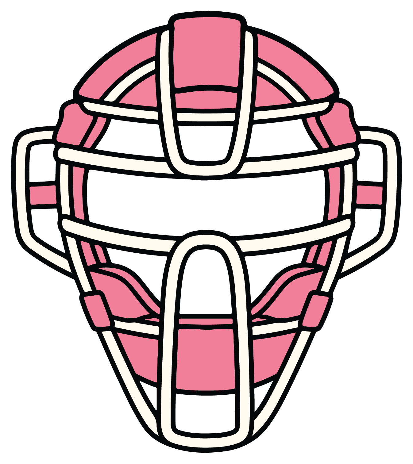 hand drawn pink softball catcher mask sticker on white background