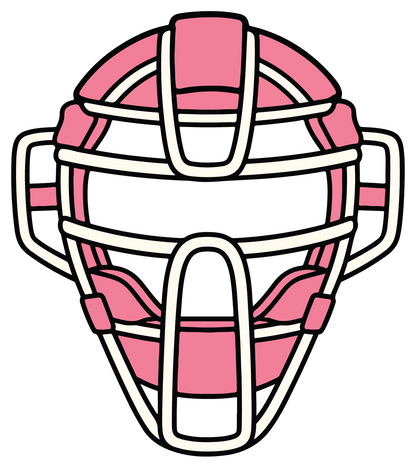 hand drawn pink softball catcher mask sticker on white background