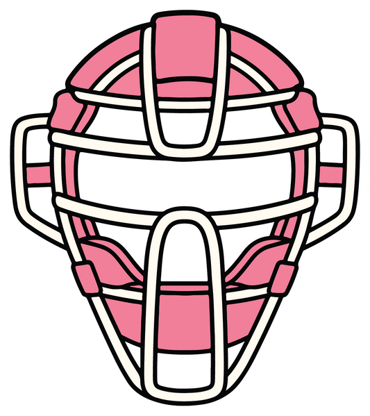 hand drawn pink softball catcher mask sticker on white background