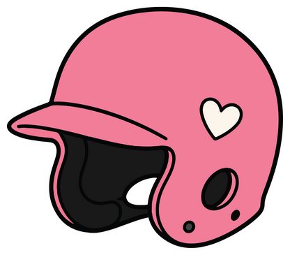 hand drawn pink softball batting helmet sticker on white background