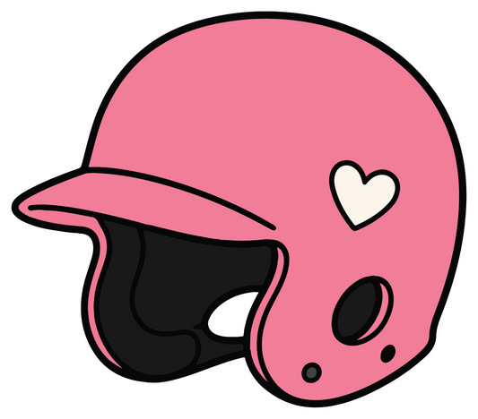 hand drawn pink softball batting helmet sticker on white background