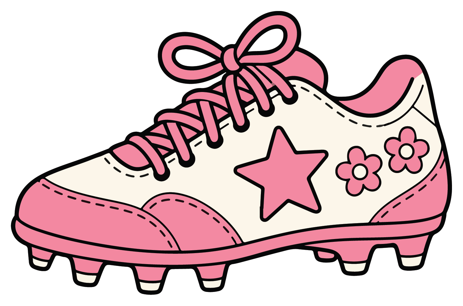 hand drawn pair of pink softball cleats sticker on white background