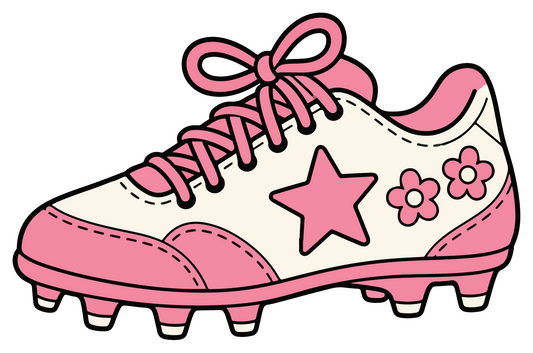 hand drawn pair of pink softball cleats sticker on white background