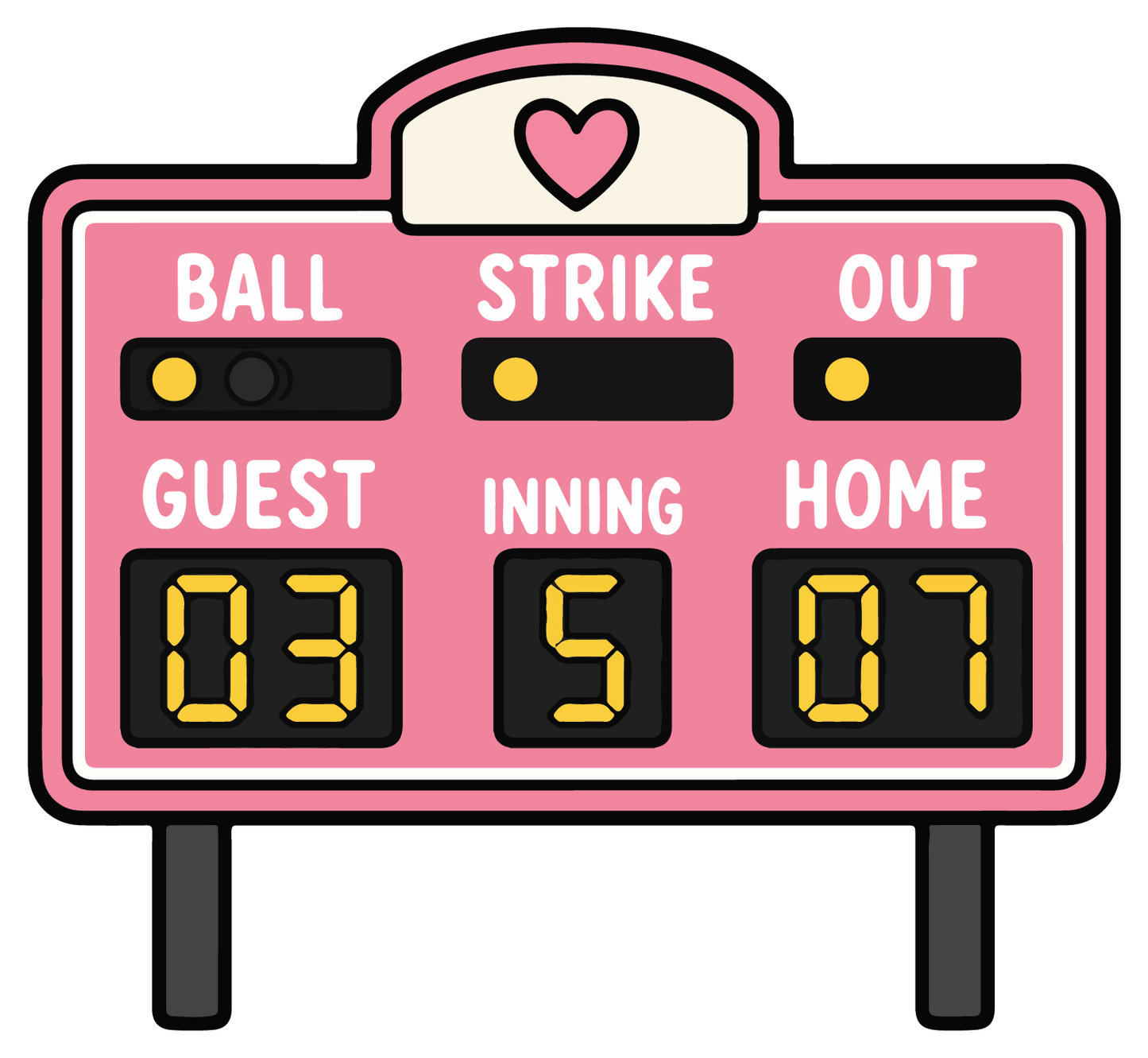 hand drawn pink softball scoreboard sticker on white background