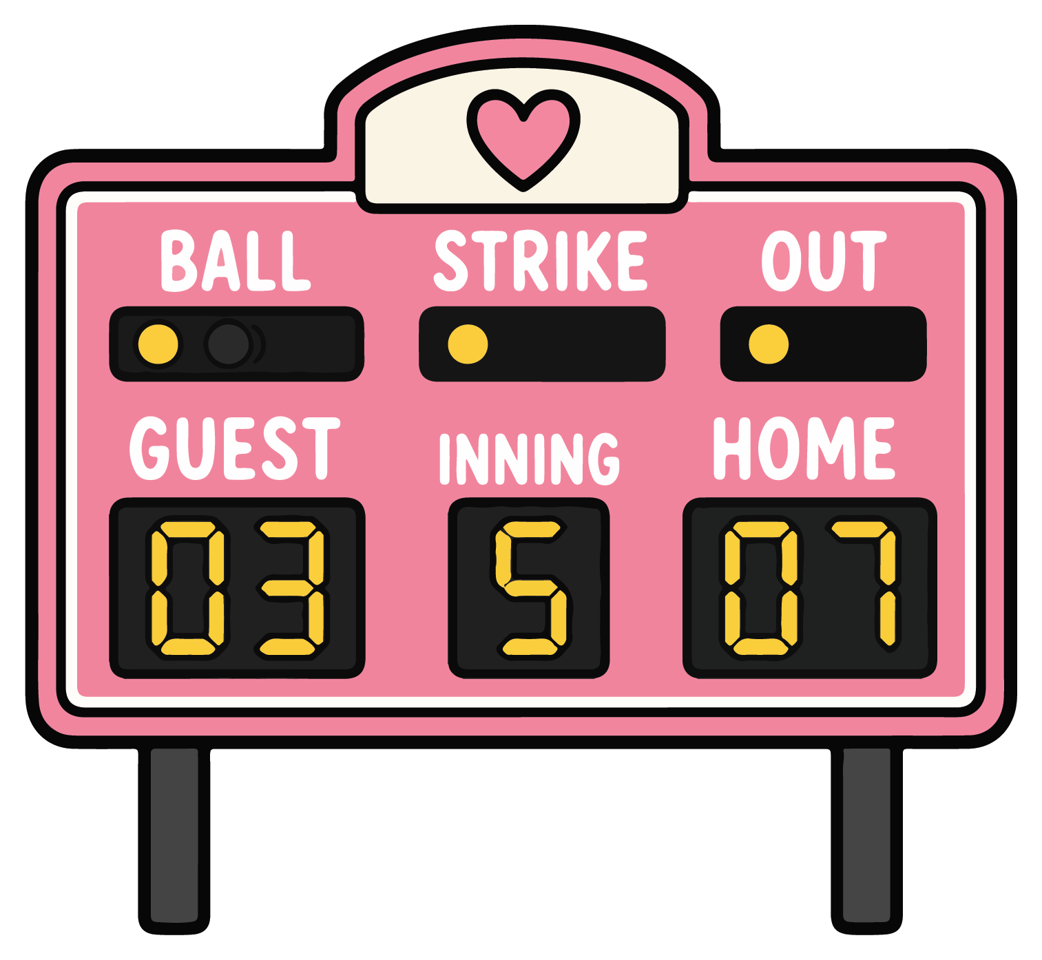 hand drawn pink softball scoreboard sticker on white background
