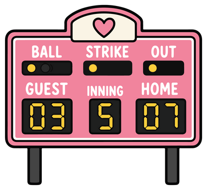 hand drawn pink softball scoreboard sticker on white background