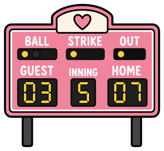 hand drawn pink softball scoreboard sticker on white background