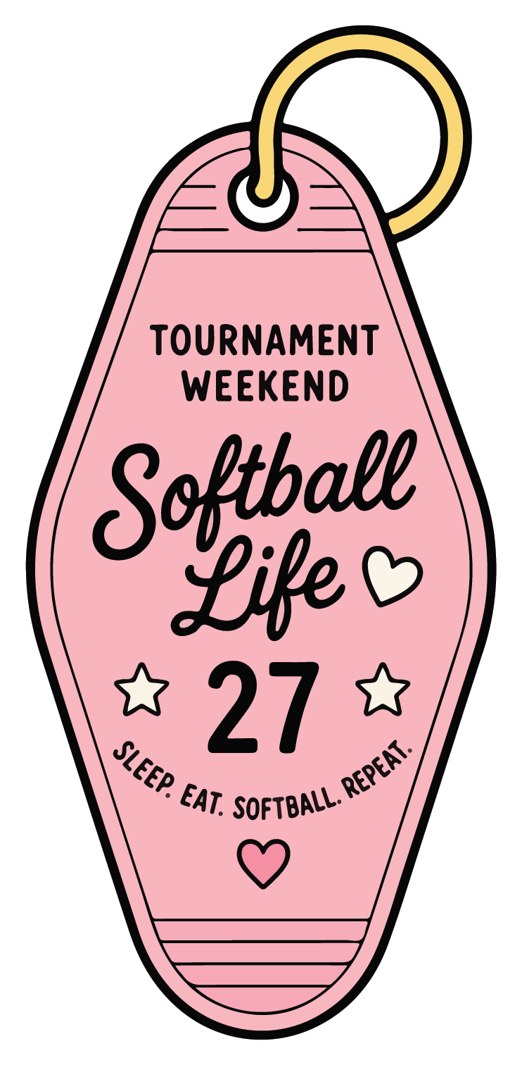 hand drawn tournament weekend motel key tag softball sticker on white background