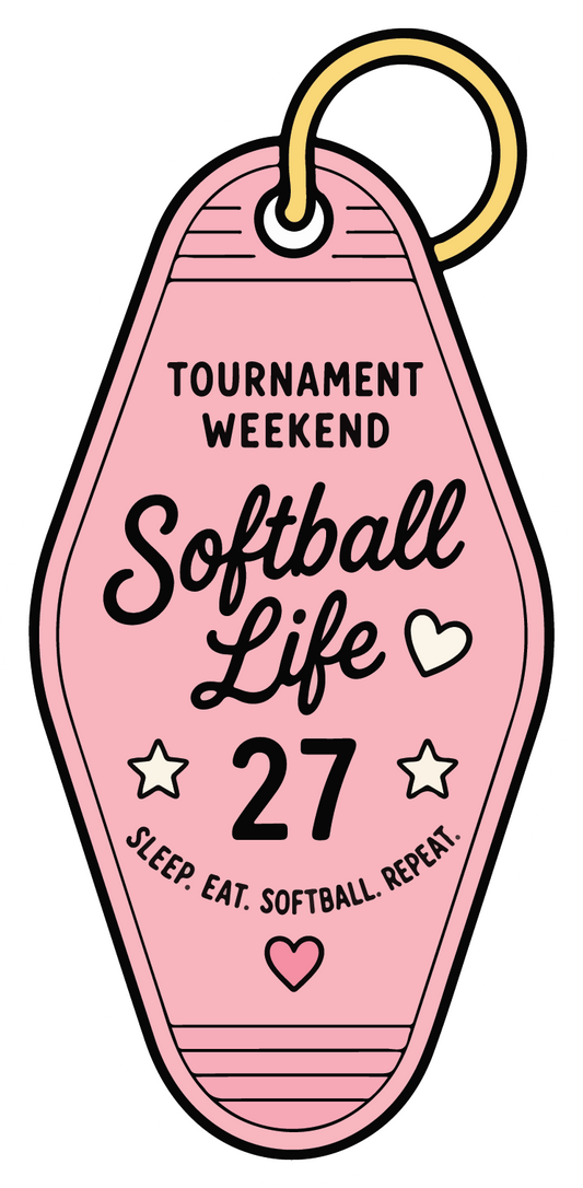 hand drawn tournament weekend motel key tag softball sticker on white background