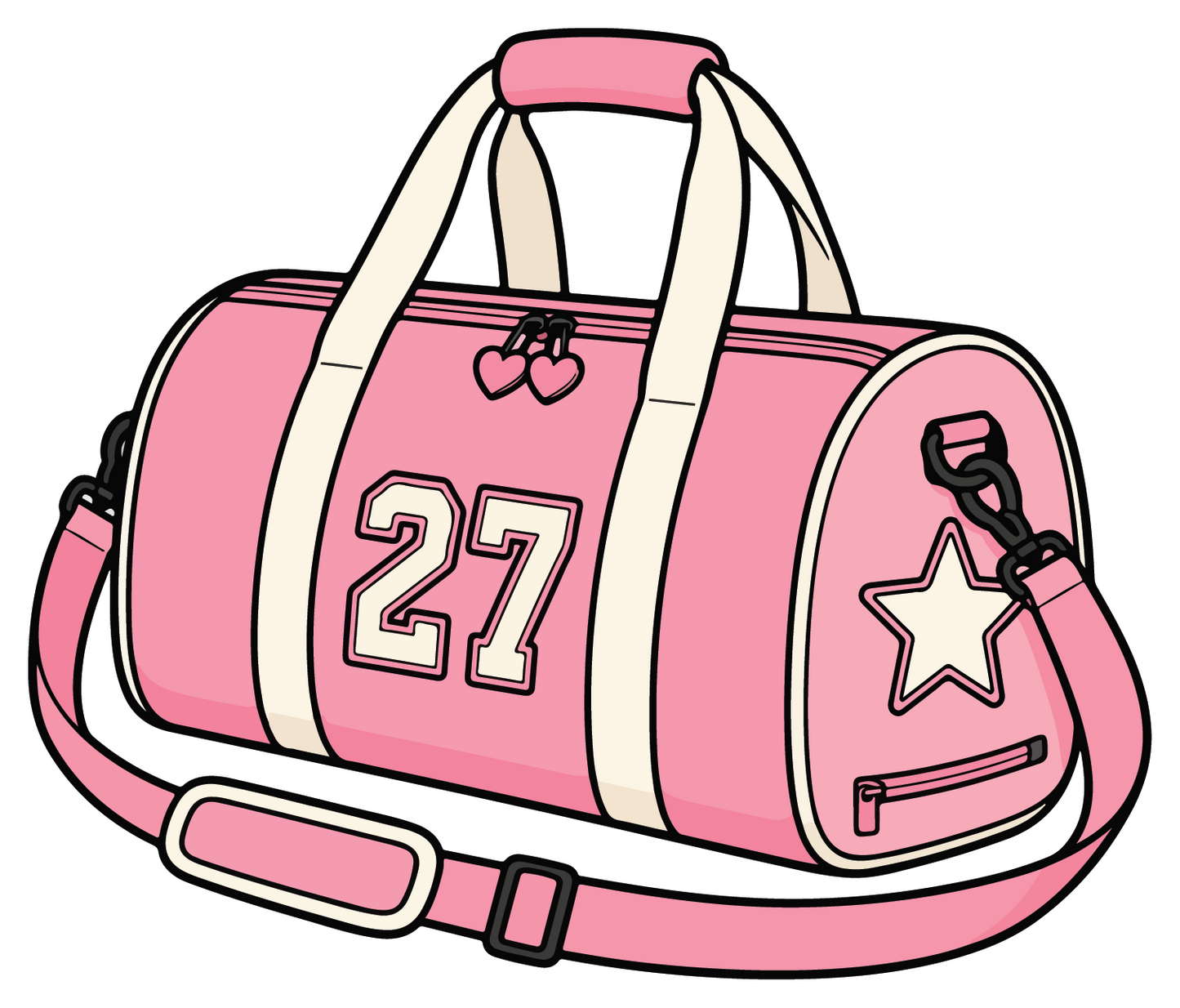 hand drawn pink softball duffle bag sticker on white background
