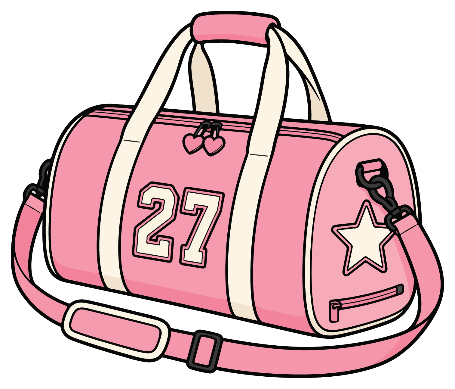 hand drawn pink softball duffle bag sticker on white background