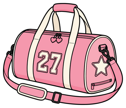 hand drawn pink softball duffle bag sticker on white background