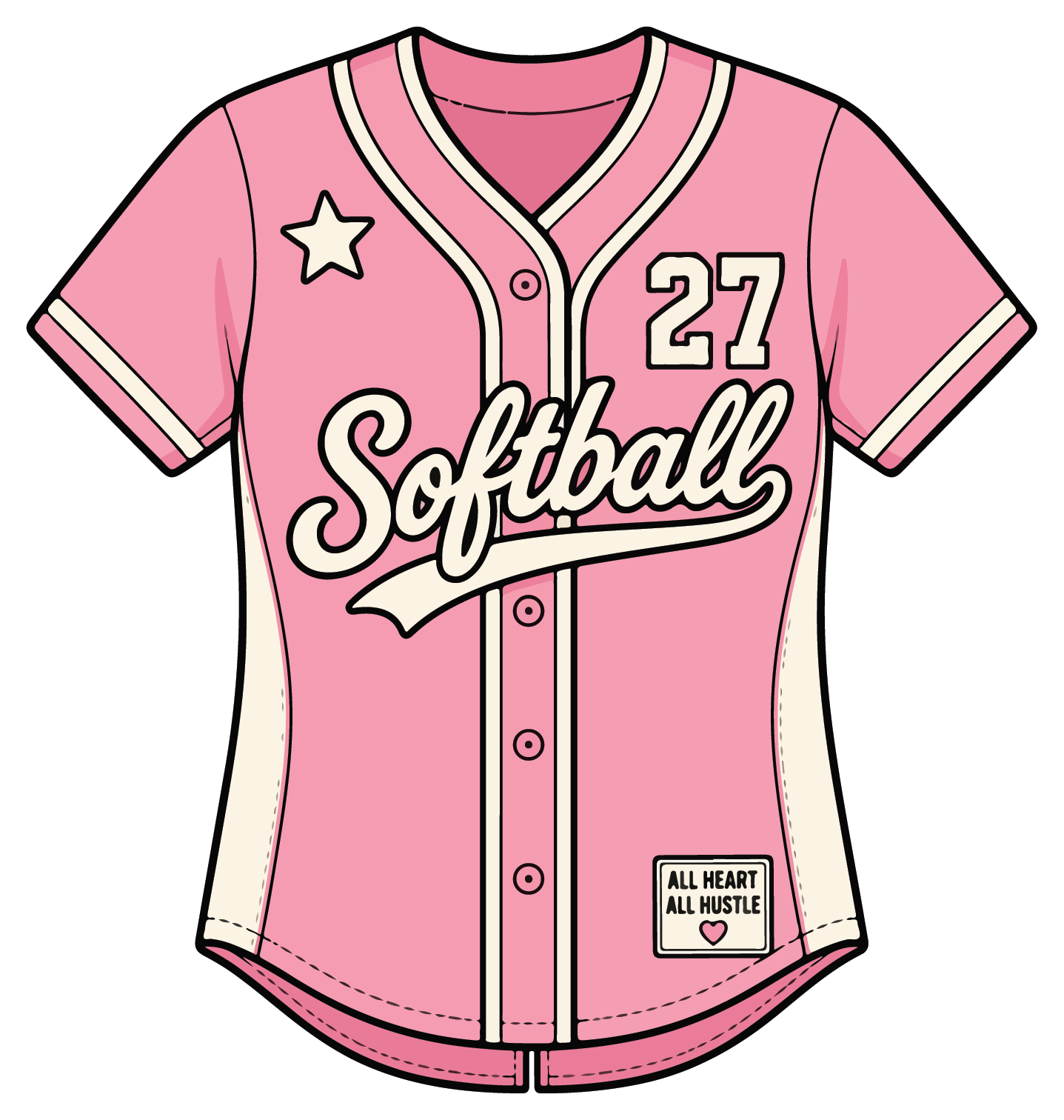hand drawn pink softball jersey sticker on white background
