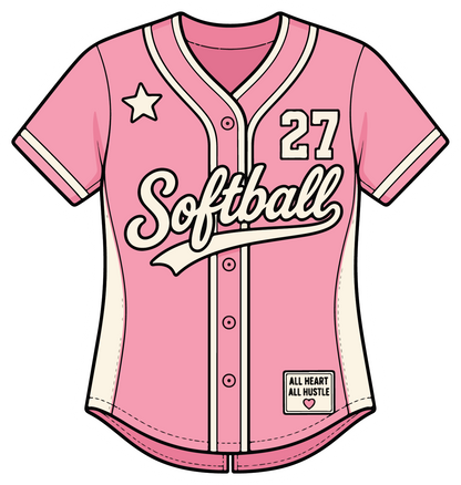 hand drawn pink softball jersey sticker on white background