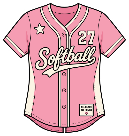 hand drawn pink softball jersey sticker on white background