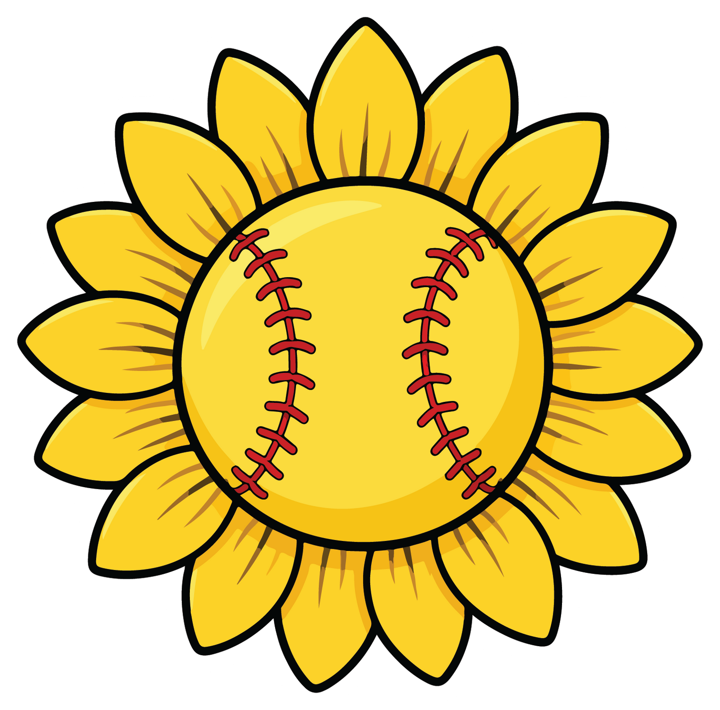 hand drawn sunflower with softball center sticker on white background