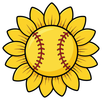 hand drawn sunflower with softball center sticker on white background