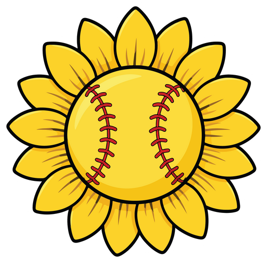 hand drawn sunflower with softball center sticker on white background