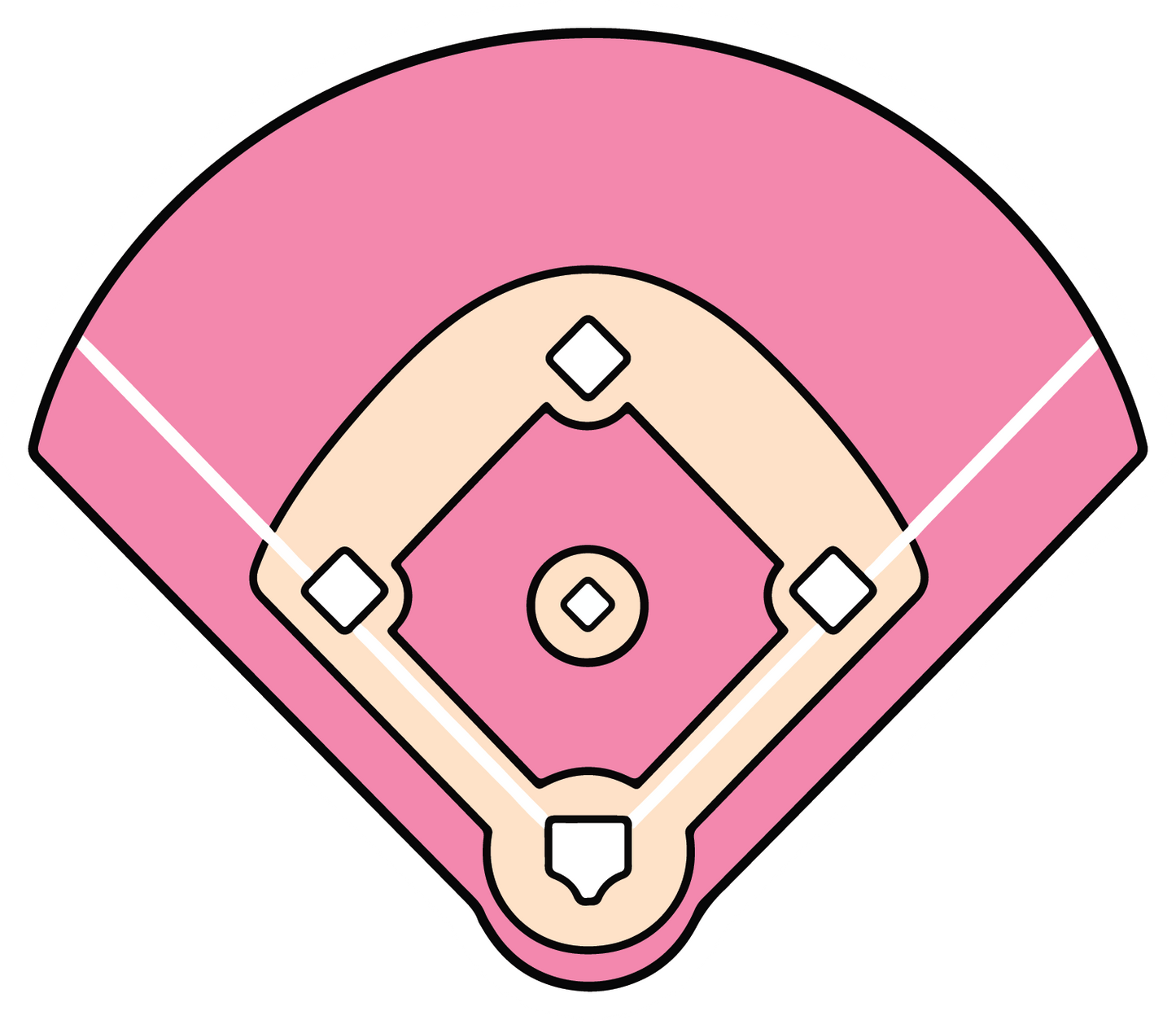 hand drawn pink softball field diamond sticker on white background