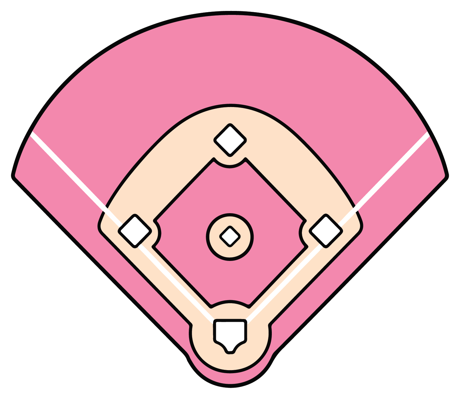 hand drawn pink softball field diamond sticker on white background