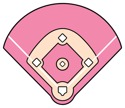 hand drawn pink softball field diamond sticker on white background