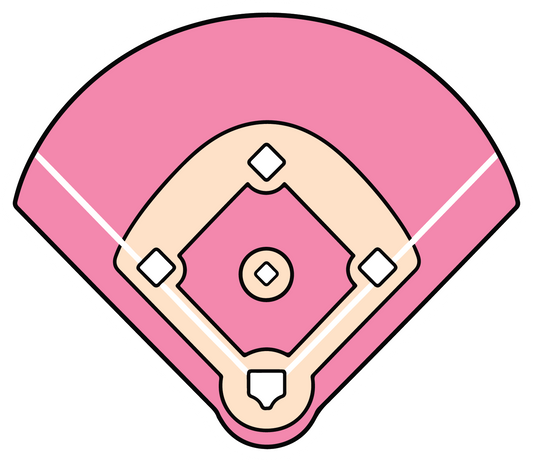 hand drawn pink softball field diamond sticker on white background