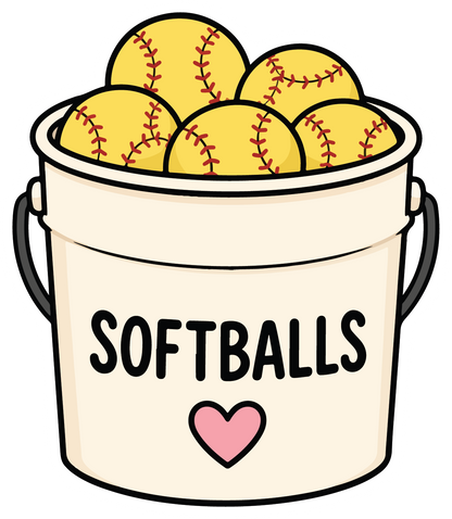 hand drawn bucket filled with softballs sticker on white background