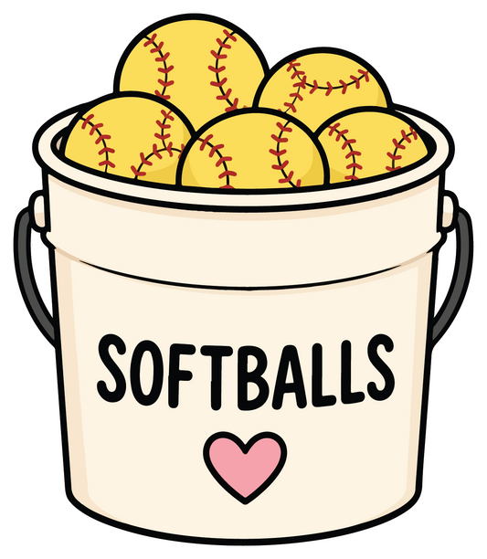 hand drawn bucket filled with softballs sticker on white background