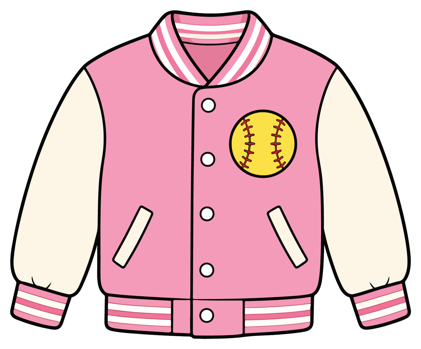 hand drawn pink varsity jacket softball sticker on white background