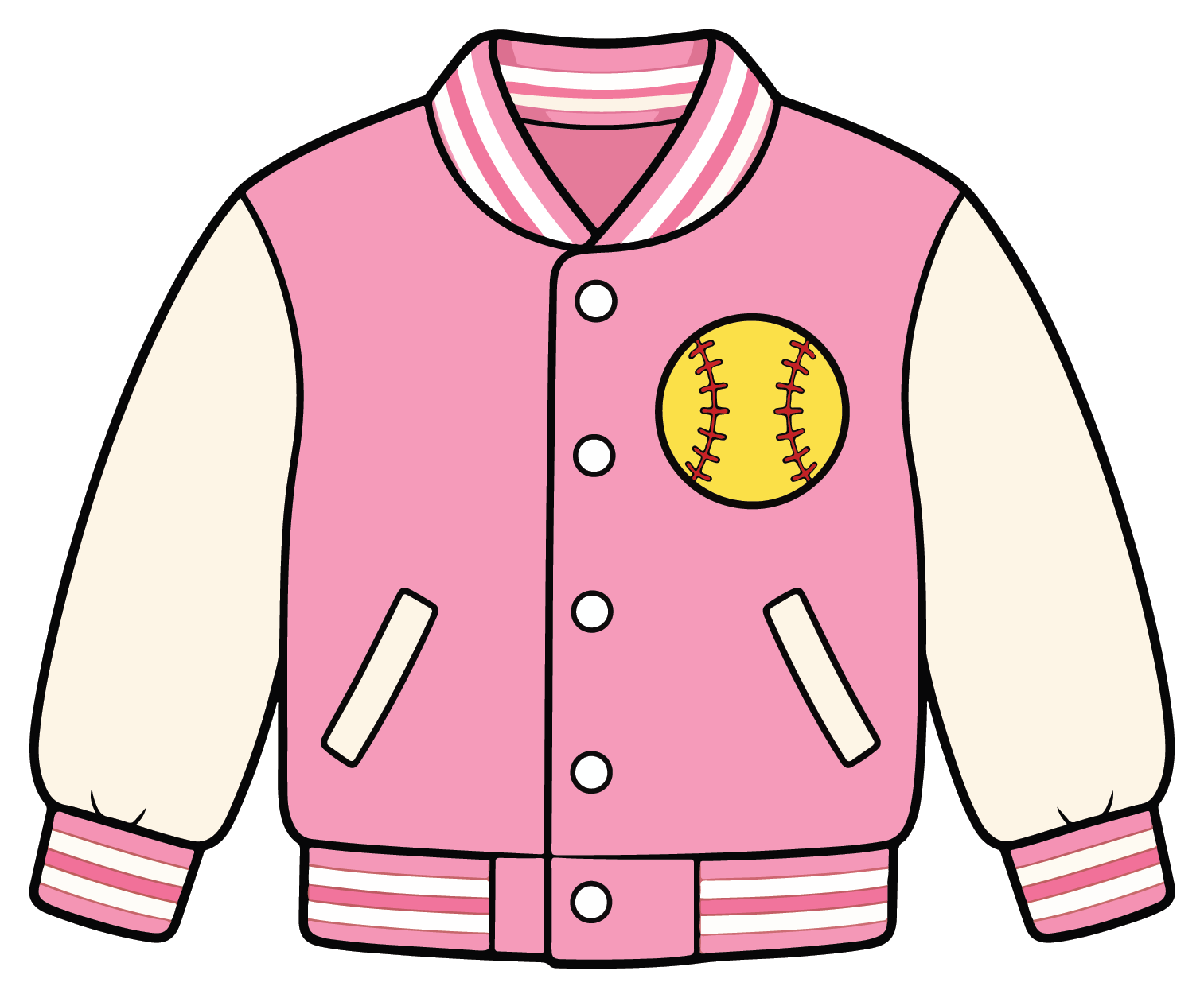 hand drawn pink varsity jacket softball sticker on white background
