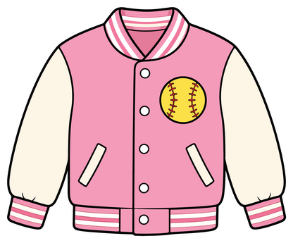 hand drawn pink varsity jacket softball sticker on white background