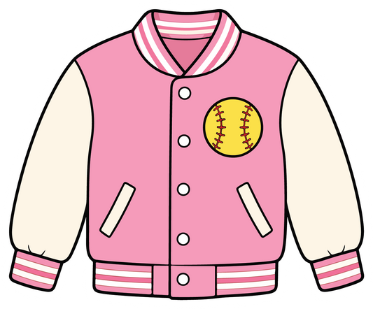 hand drawn pink varsity jacket softball sticker on white background