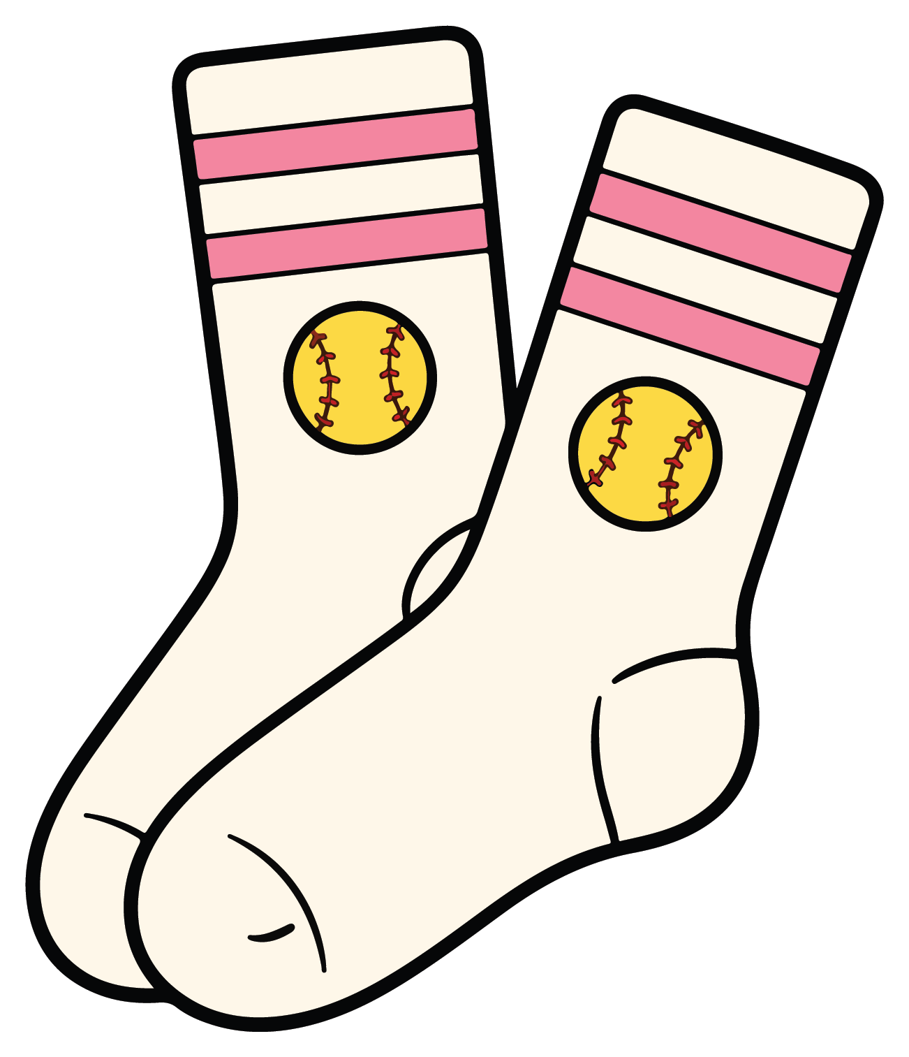 hand drawn pair of softball crew socks sticker on white background